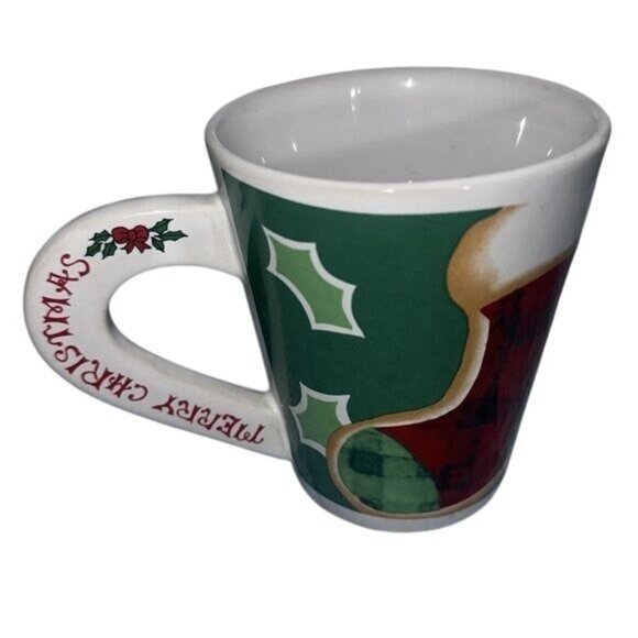 Vintage Merry Christmas Holly Berry Ceramic Coffee Mugs Set Of 2 Holiday Decor - Picture 2 of 6